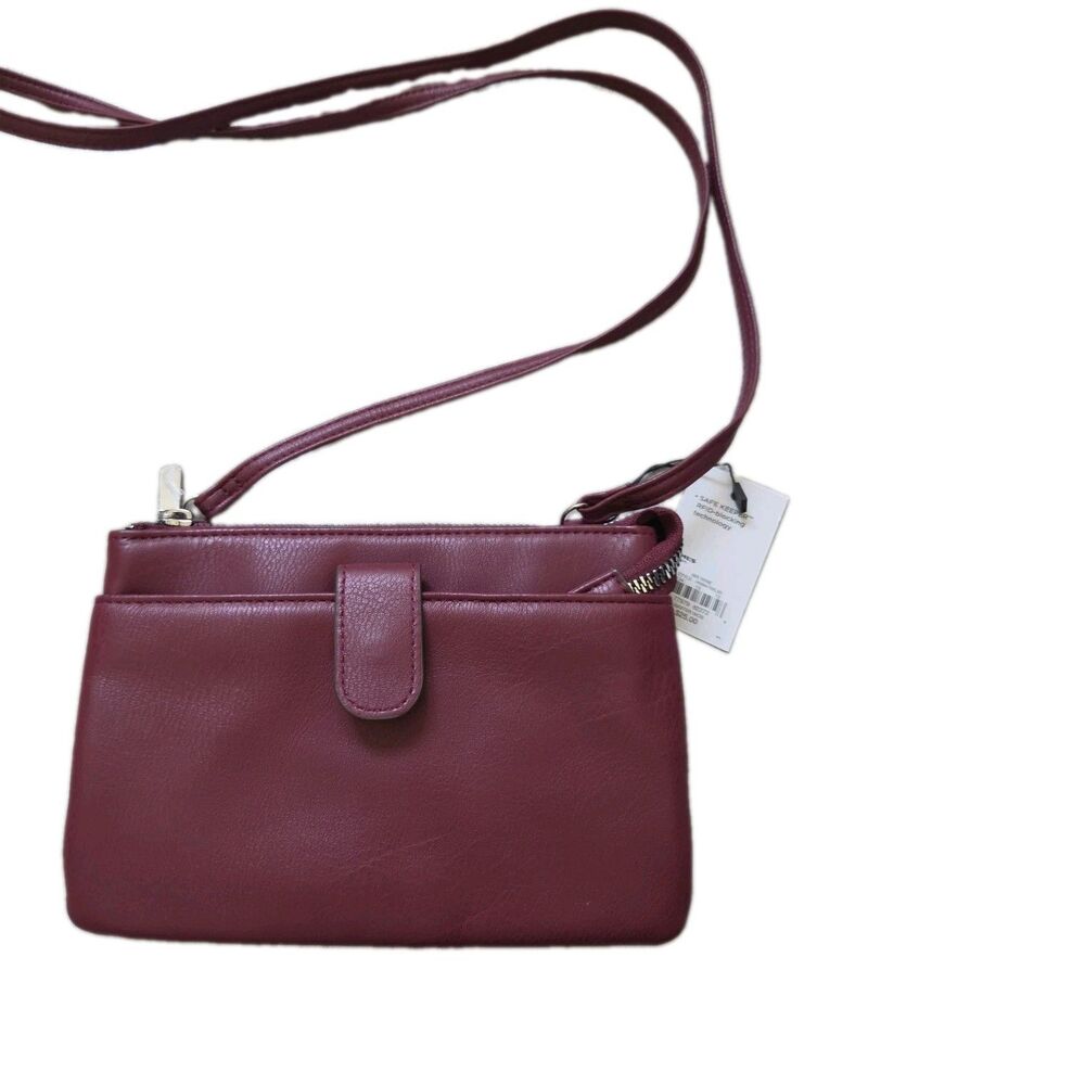 NWT Kohl’s Wine Burgundy RFID Blocking Double Zip Crossbody Purse Bag Small